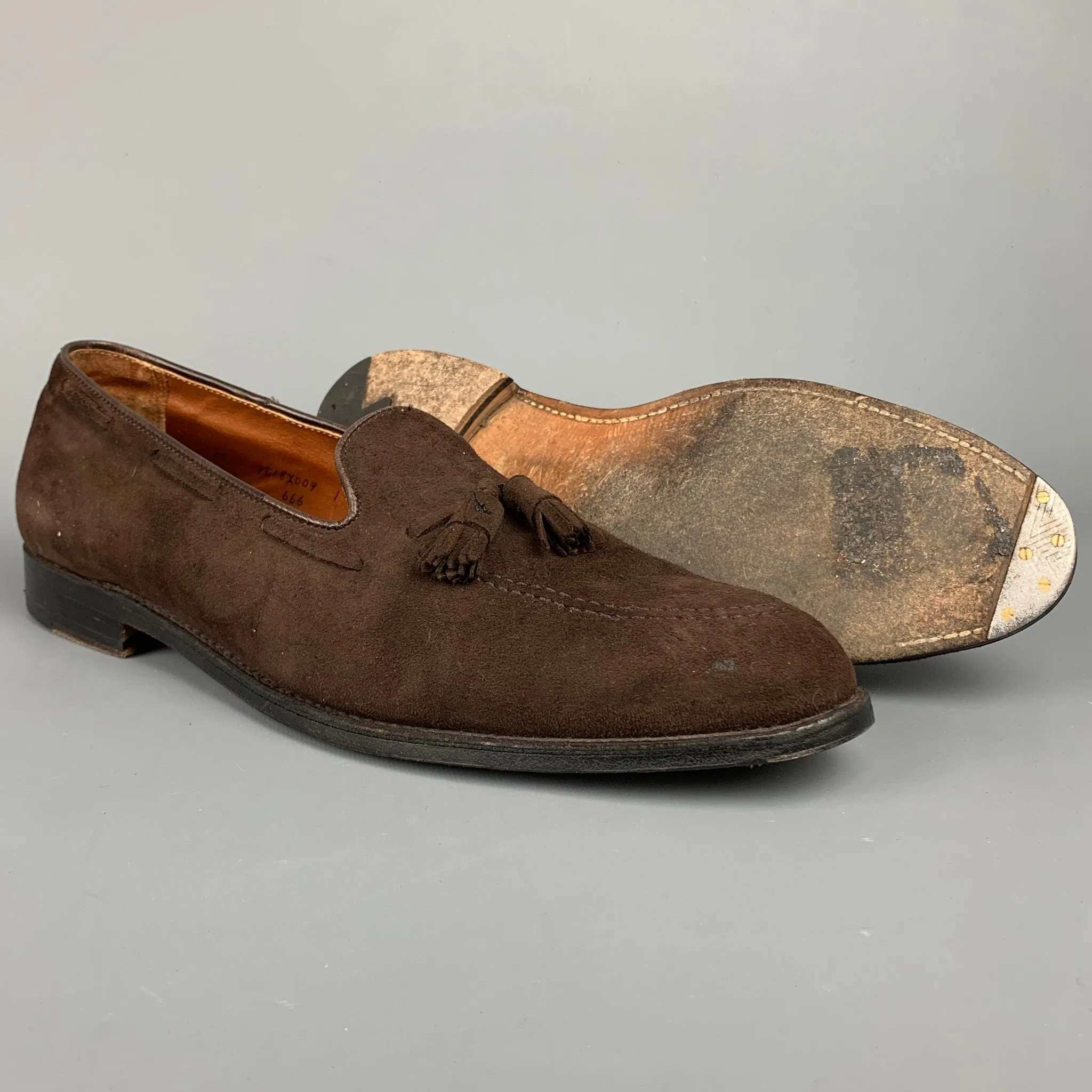 ALDEN 666 Size 15 Brown Suede Leather Slip On Tassel Loafers
