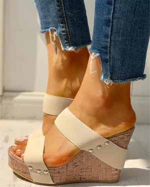 Amozae Summer Women Striped Sandals Platform Wedges High Heel Peep Toe Slip on Casual Fashion Beach Ladies Shoes Zapatos De Mujer