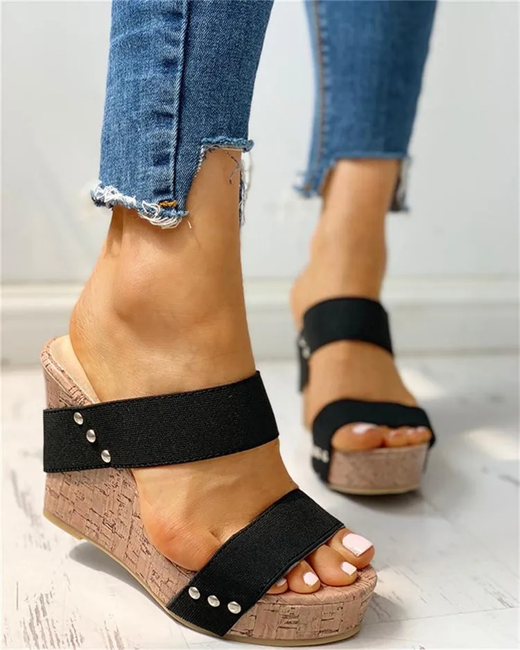 Amozae Summer Women Striped Sandals Platform Wedges High Heel Peep Toe Slip on Casual Fashion Beach Ladies Shoes Zapatos De Mujer