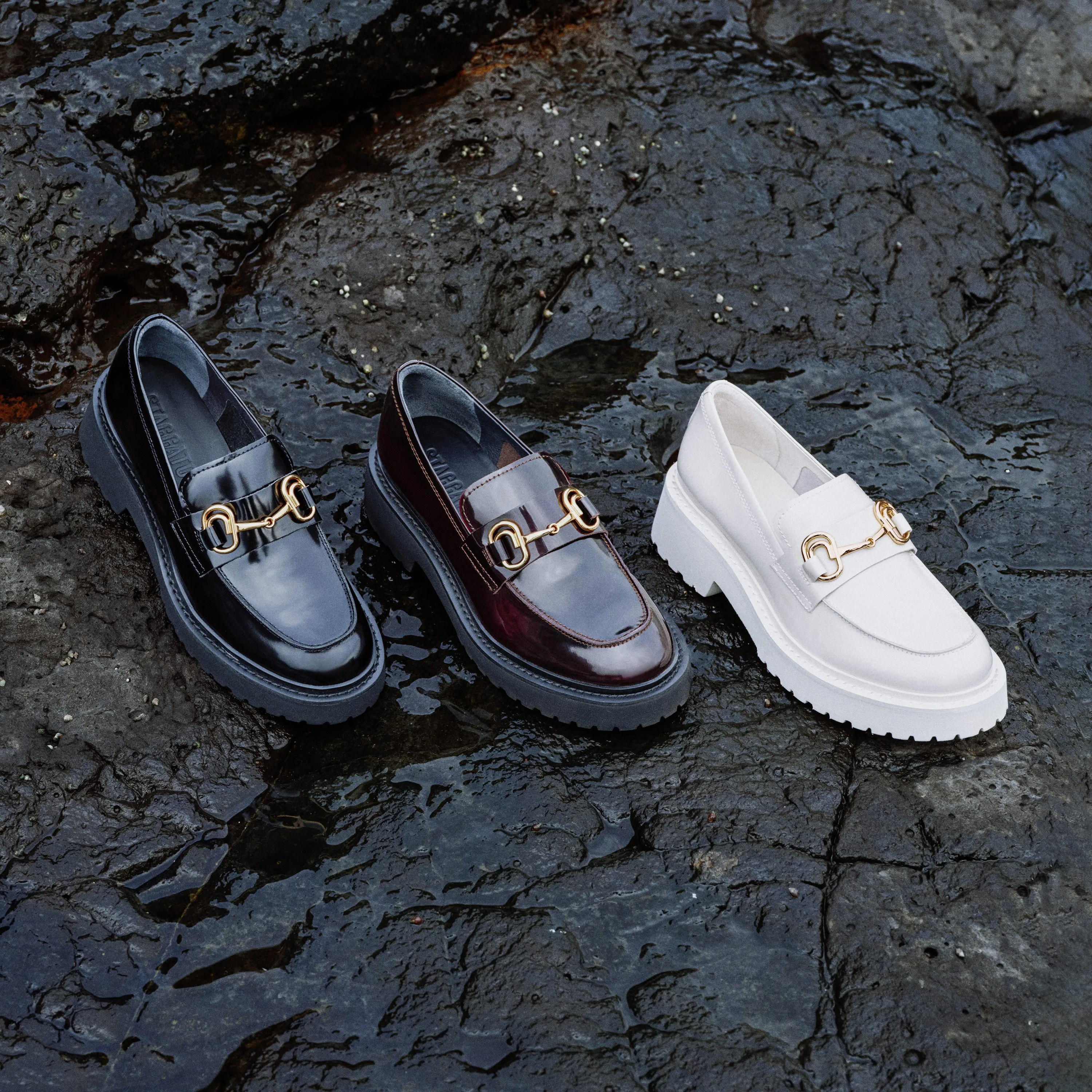 Beige Leather Horsebit Loafers