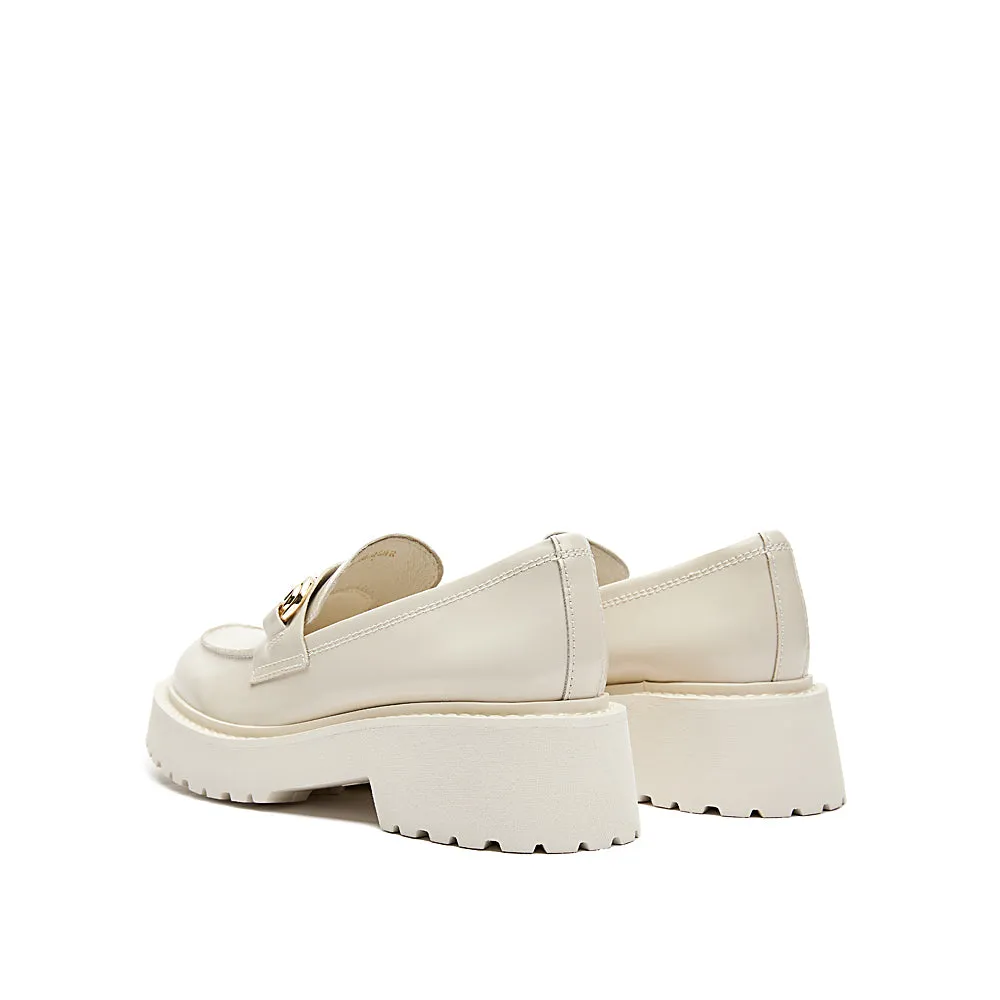 Beige Leather Horsebit Loafers
