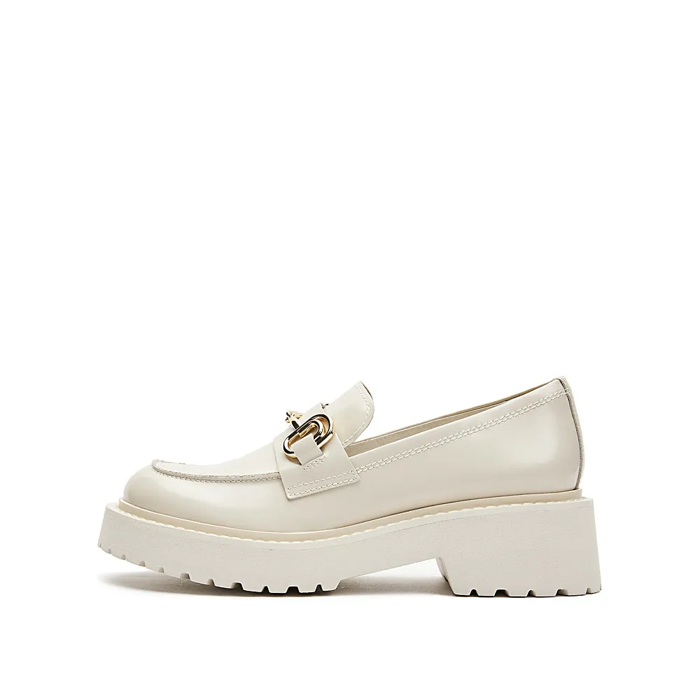 Beige Leather Horsebit Loafers
