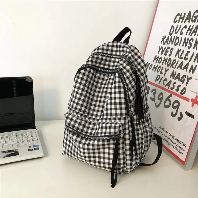binfenxie School Backpacks Plaid Pattern Women's Backpack Fashion College Students School Bags for Girls Teenager Casual Female Schoolbag