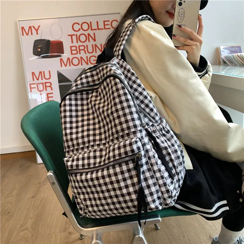 binfenxie School Backpacks Plaid Pattern Women's Backpack Fashion College Students School Bags for Girls Teenager Casual Female Schoolbag