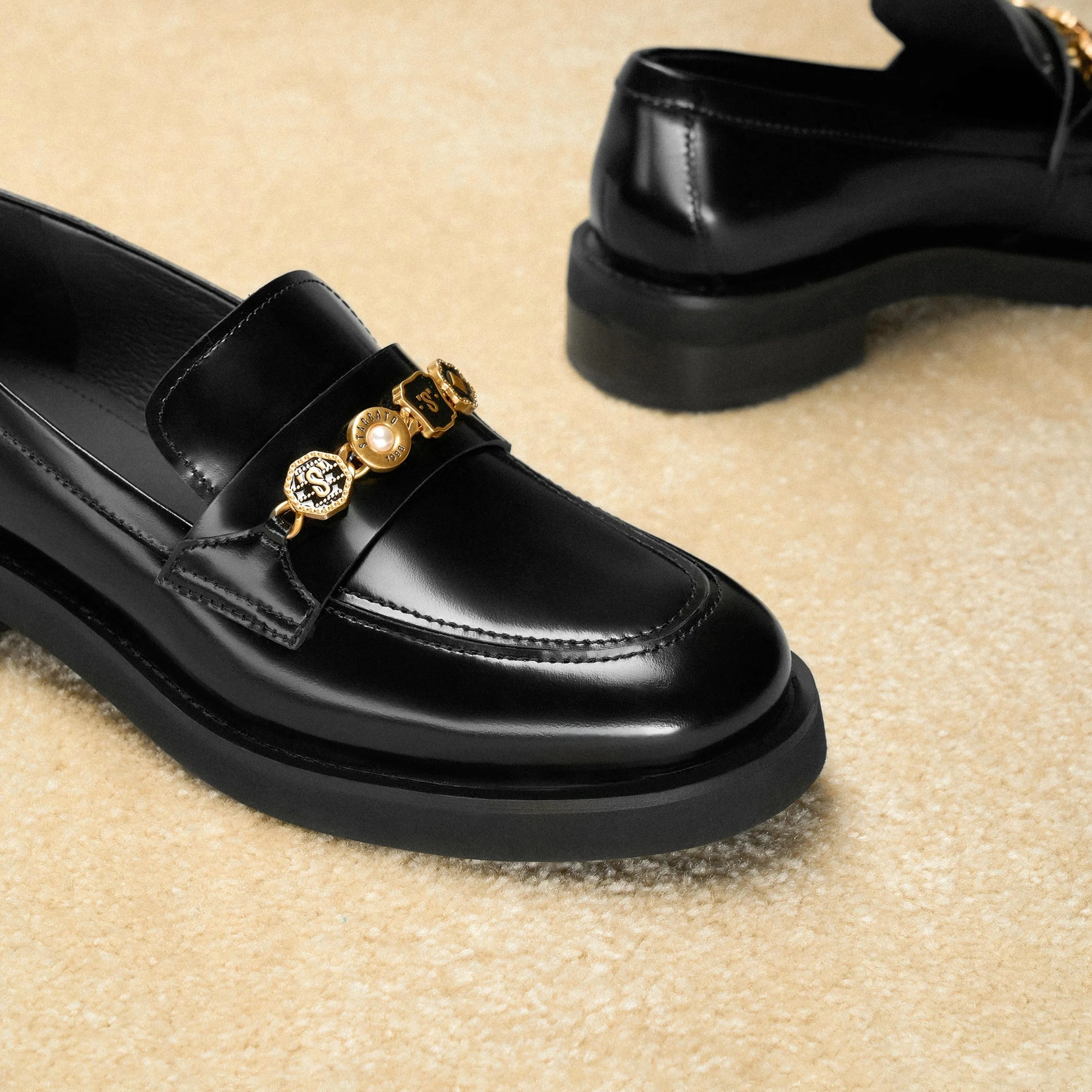 Black Signature Charms Leather Loafers