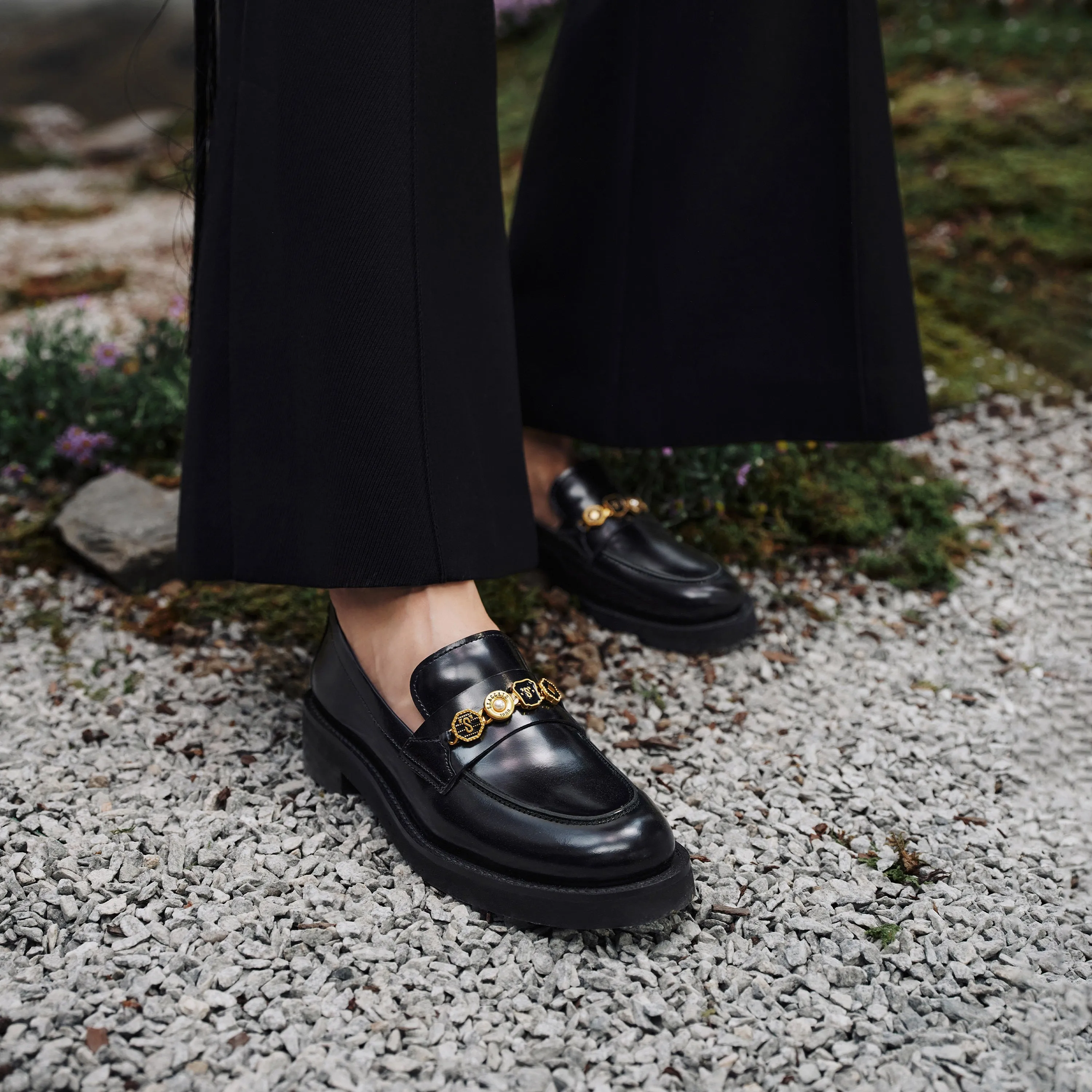 Black Signature Charms Leather Loafers