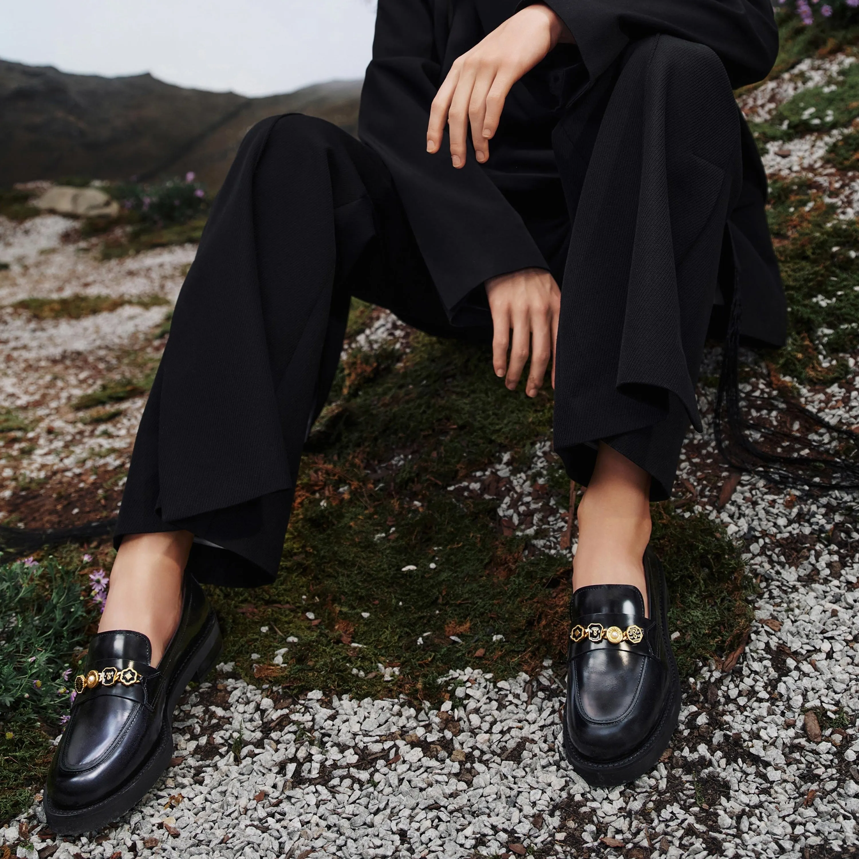 Black Signature Charms Leather Loafers
