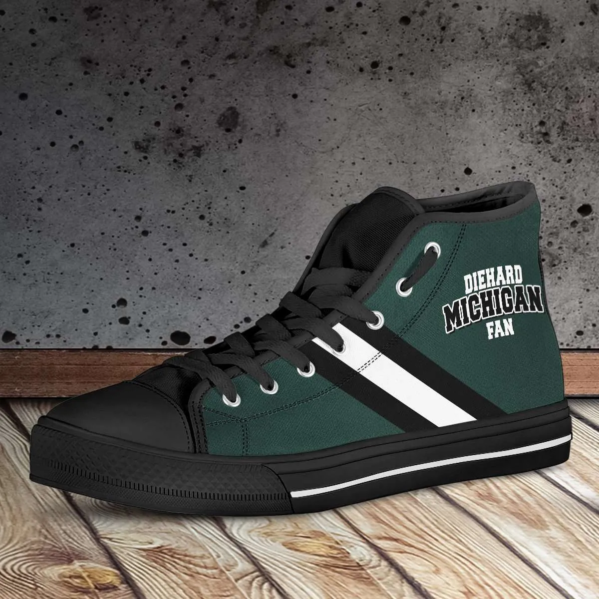 Diehard Michigan Fan Canvas High Top Shoes - Green and White