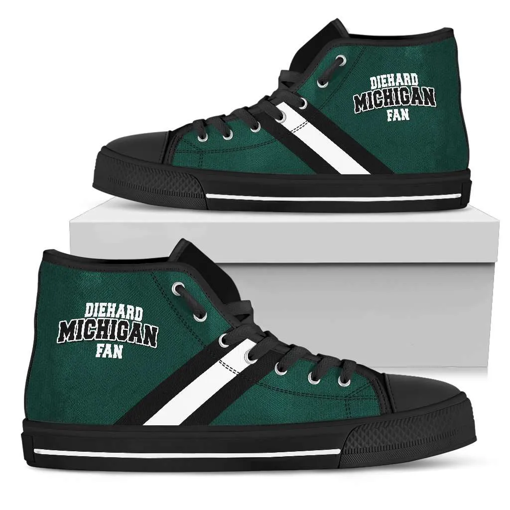 Diehard Michigan Fan Canvas High Top Shoes - Green and White