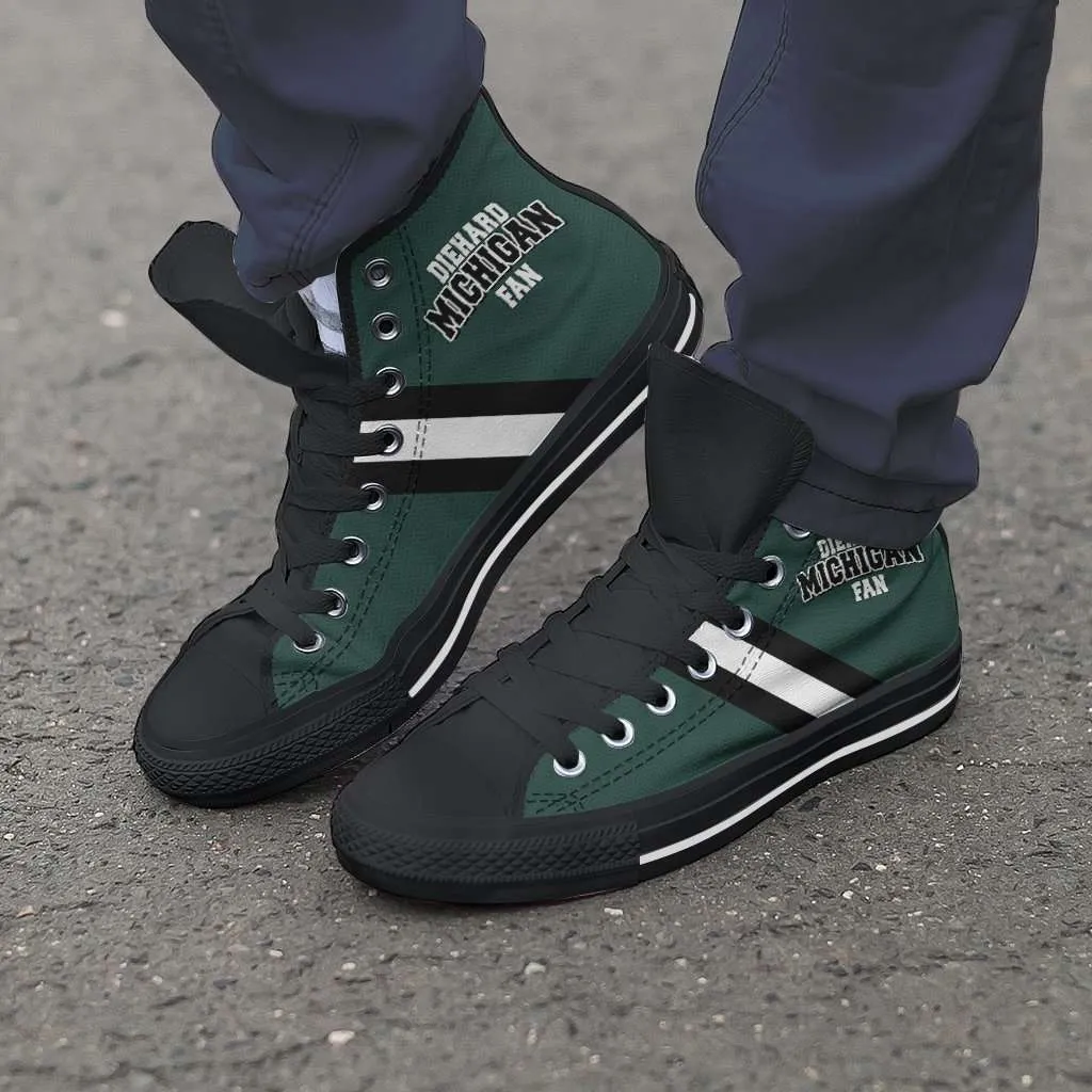 Diehard Michigan Fan Canvas High Top Shoes - Green and White