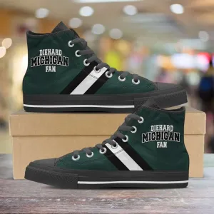 Diehard Michigan Fan Canvas High Top Shoes - Green and White