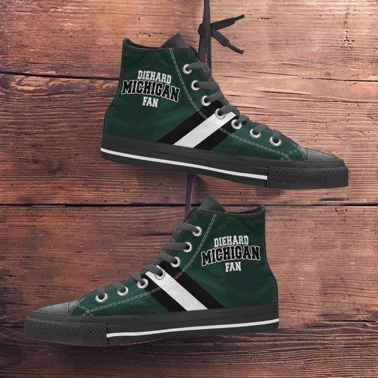 Diehard Michigan Fan Canvas High Top Shoes - Green and White