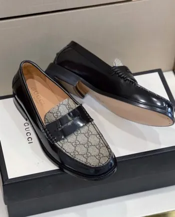 GCI Men's GG Loafers Horsebit Black And Beige For Men 699501