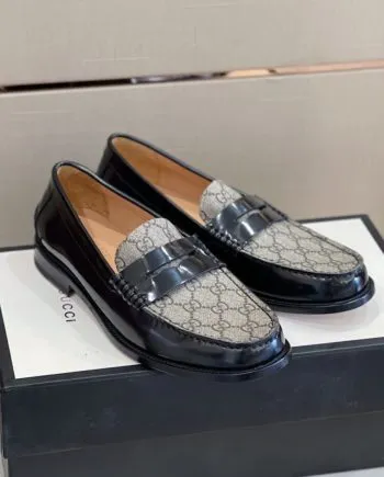 GCI Men's GG Loafers Horsebit Black And Beige For Men 699501