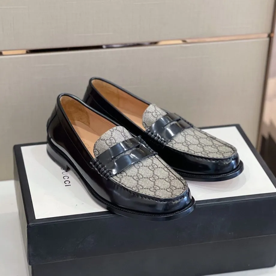 GCI Men's GG Loafers Horsebit Black And Beige For Men 699501