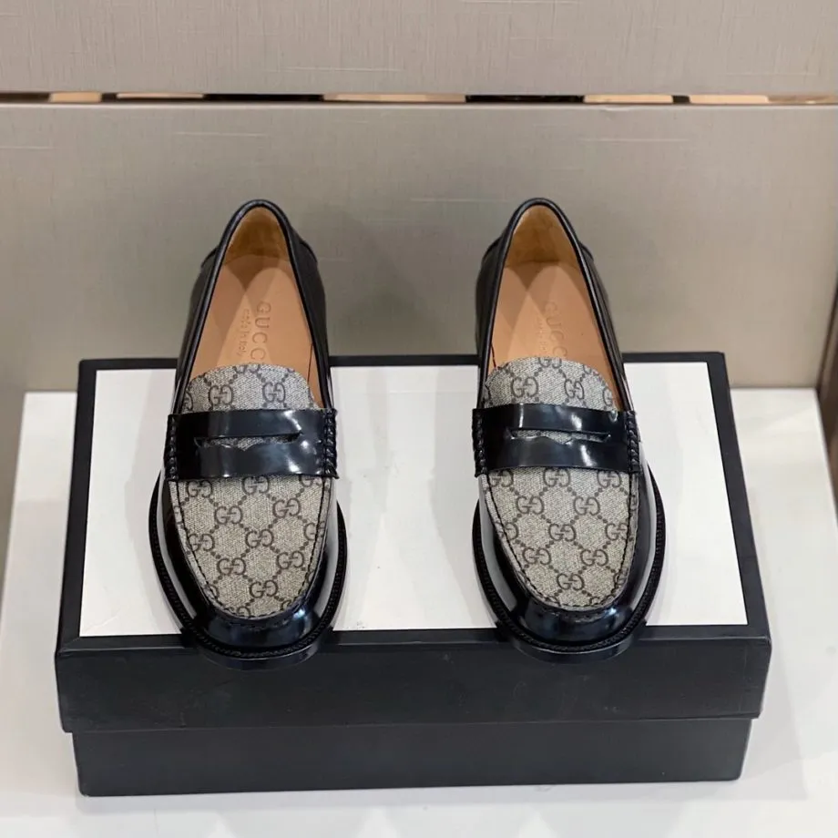 GCI Men's GG Loafers Horsebit Black And Beige For Men 699501