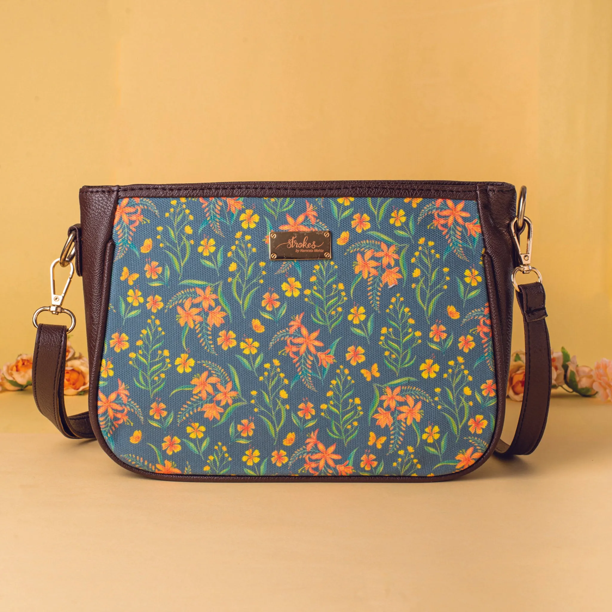Grey Summer Blossoms Sling Bag