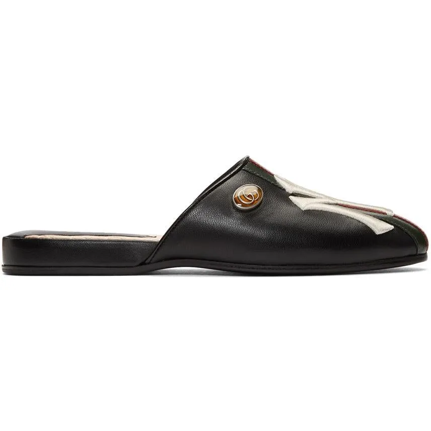 Gucci Black NY Yankees Edition Flamel Patch Slippers