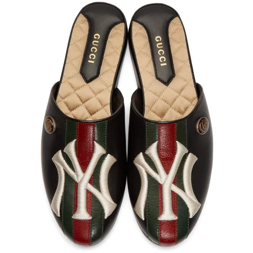 Gucci Black NY Yankees Edition Flamel Patch Slippers