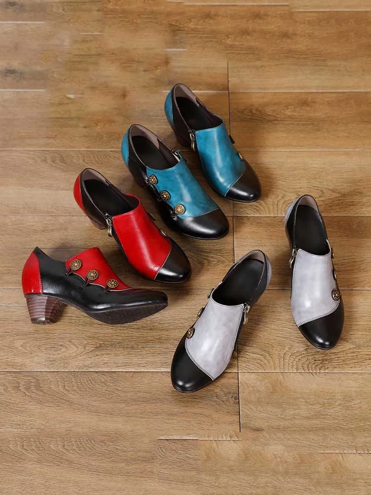 Hand Painted Leather Low Heel Shoes