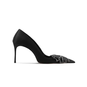 HIVEA Diamante Bow Mid Heel Pumps - 6cm