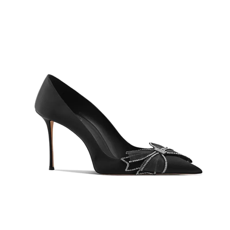HIVEA Diamante Bow Mid Heel Pumps - 6cm