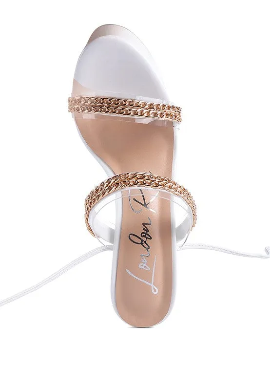 Indulgence Metal Chain Lace up Leg Platform Sandals