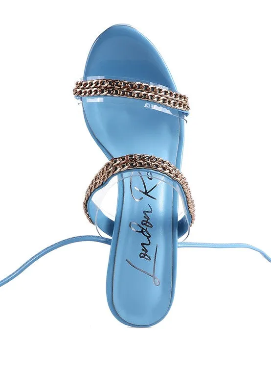 Indulgence Metal Chain Lace up Leg Platform Sandals