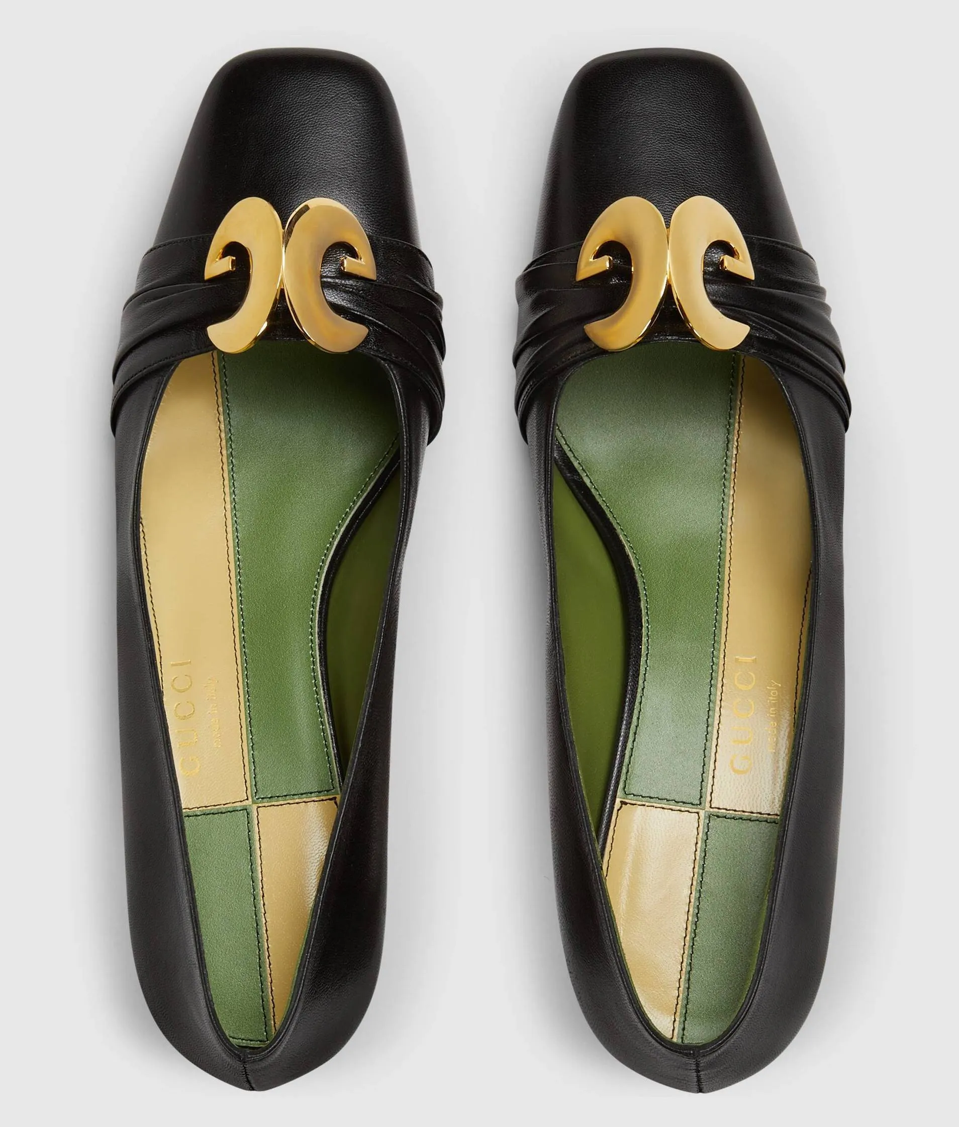 Leather Mid-Heel Pump with Half Moon GG