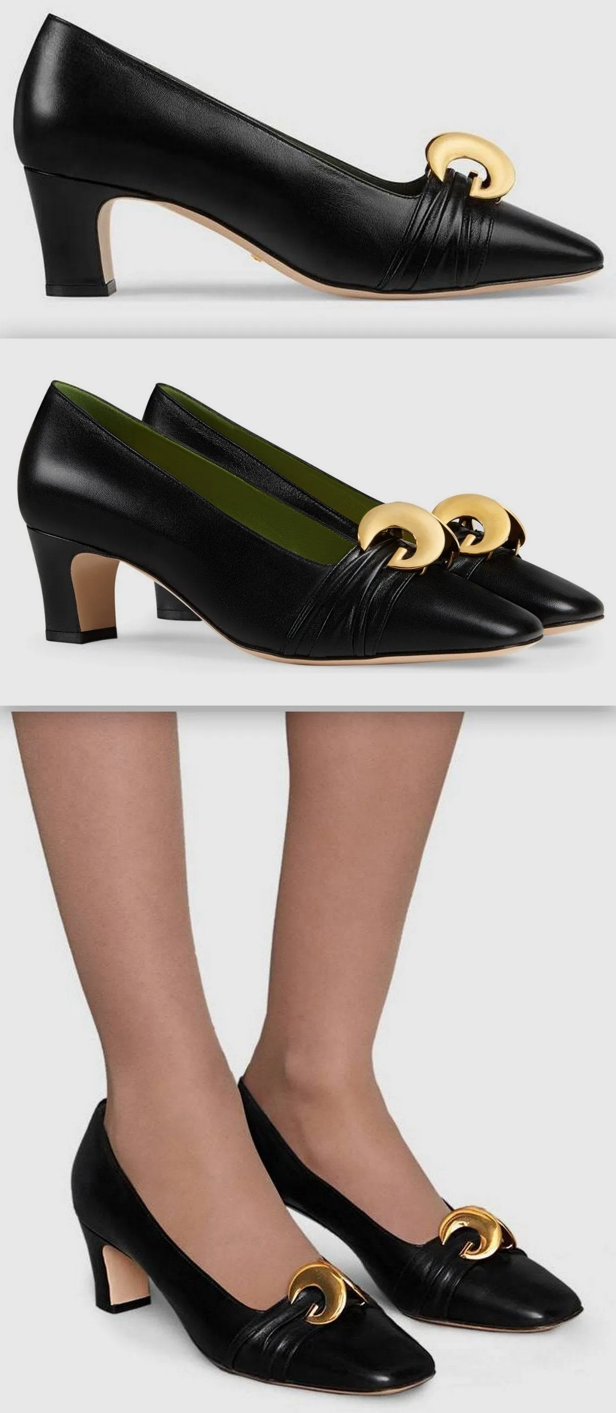 Leather Mid-Heel Pump with Half Moon GG