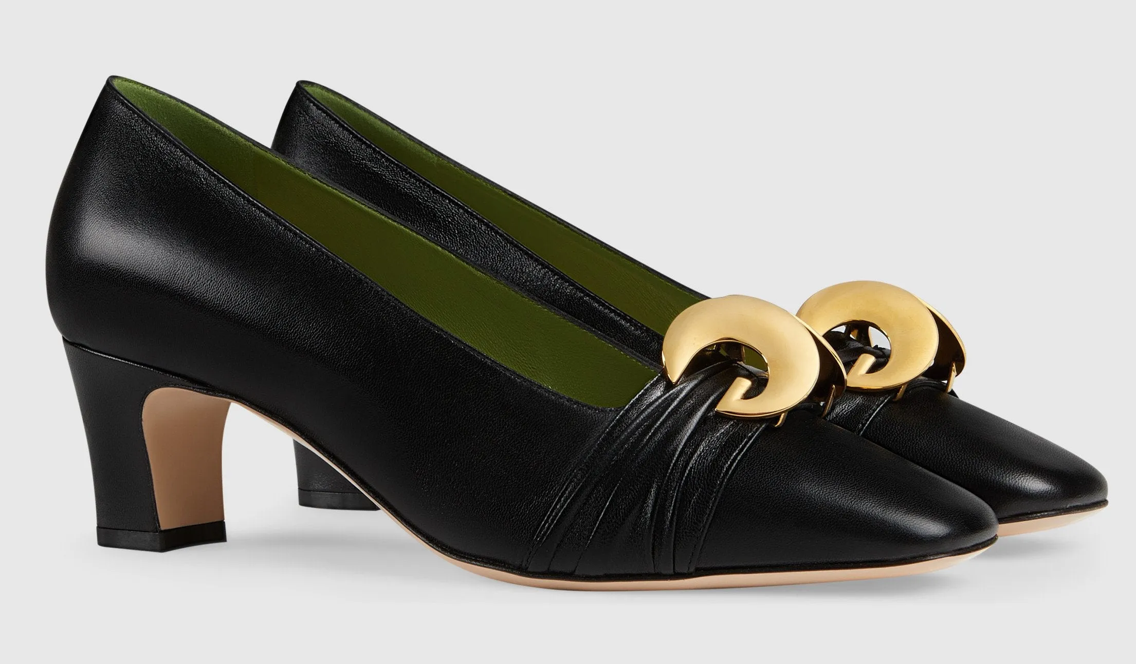 Leather Mid-Heel Pump with Half Moon GG