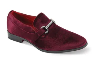 Mens Wine Burgundy Elegance Velvet Dress Loafers Sparkly Buckle After Midnight 7008