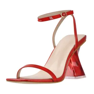 Patent Leather Square Peep Toe Ankle Buckle High Heels Sandals