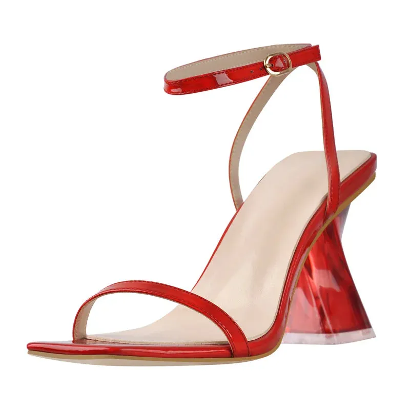 Patent Leather Square Peep Toe Ankle Buckle High Heels Sandals
