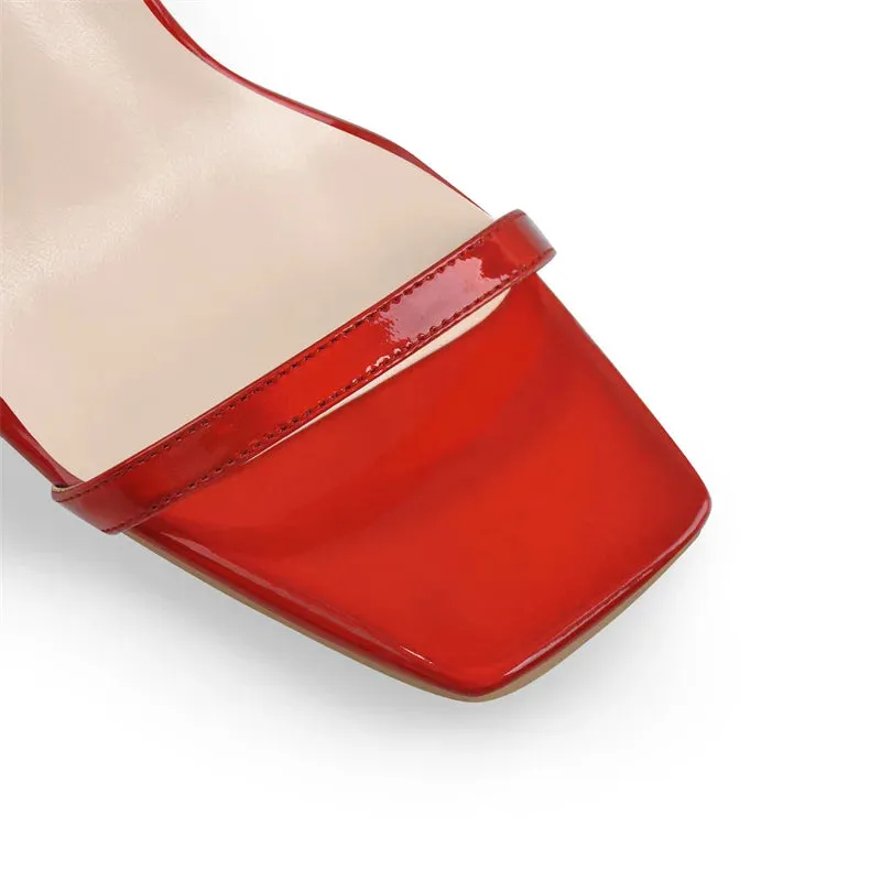 Patent Leather Square Peep Toe Ankle Buckle High Heels Sandals