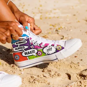 Personalize it! Nurse Themed Comic Strip Canvas High Top Shoes (Your Text in 3 Main Bubbles)