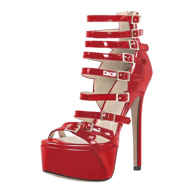 Platform Thin High Heels Peep Toe Platform Buckle Sandales