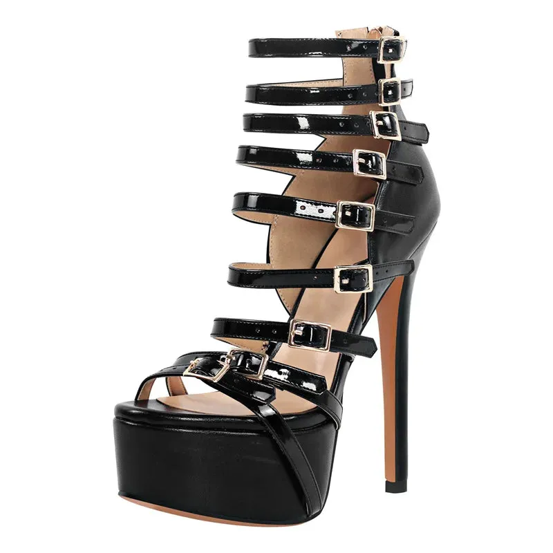 Platform Thin High Heels Peep Toe Platform Buckle Sandales