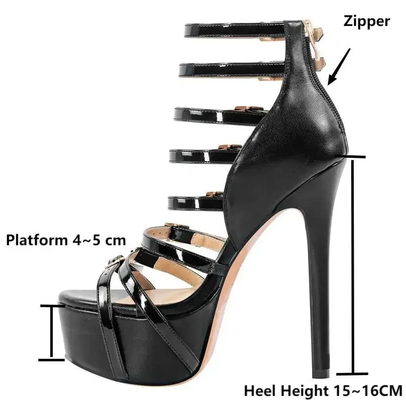 Platform Thin High Heels Peep Toe Platform Buckle Sandales
