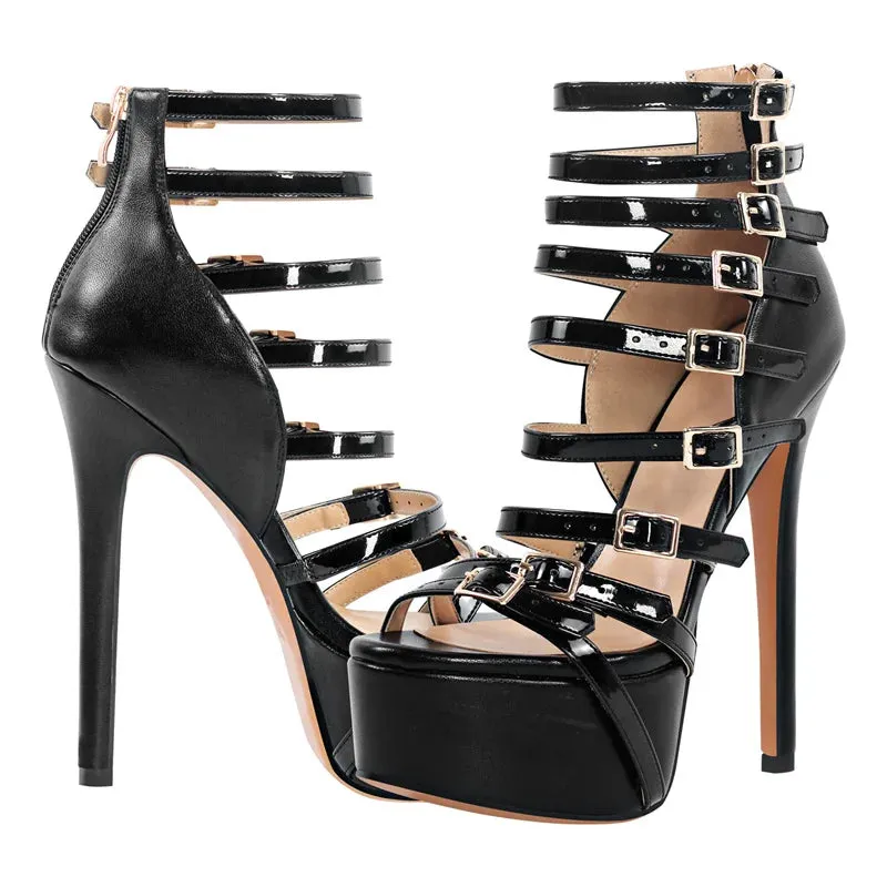Platform Thin High Heels Peep Toe Platform Buckle Sandales