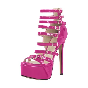 Platform Thin High Heels Peep Toe Platform Buckle Sandales