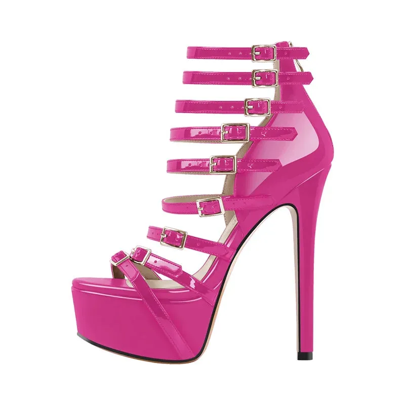 Platform Thin High Heels Peep Toe Platform Buckle Sandales