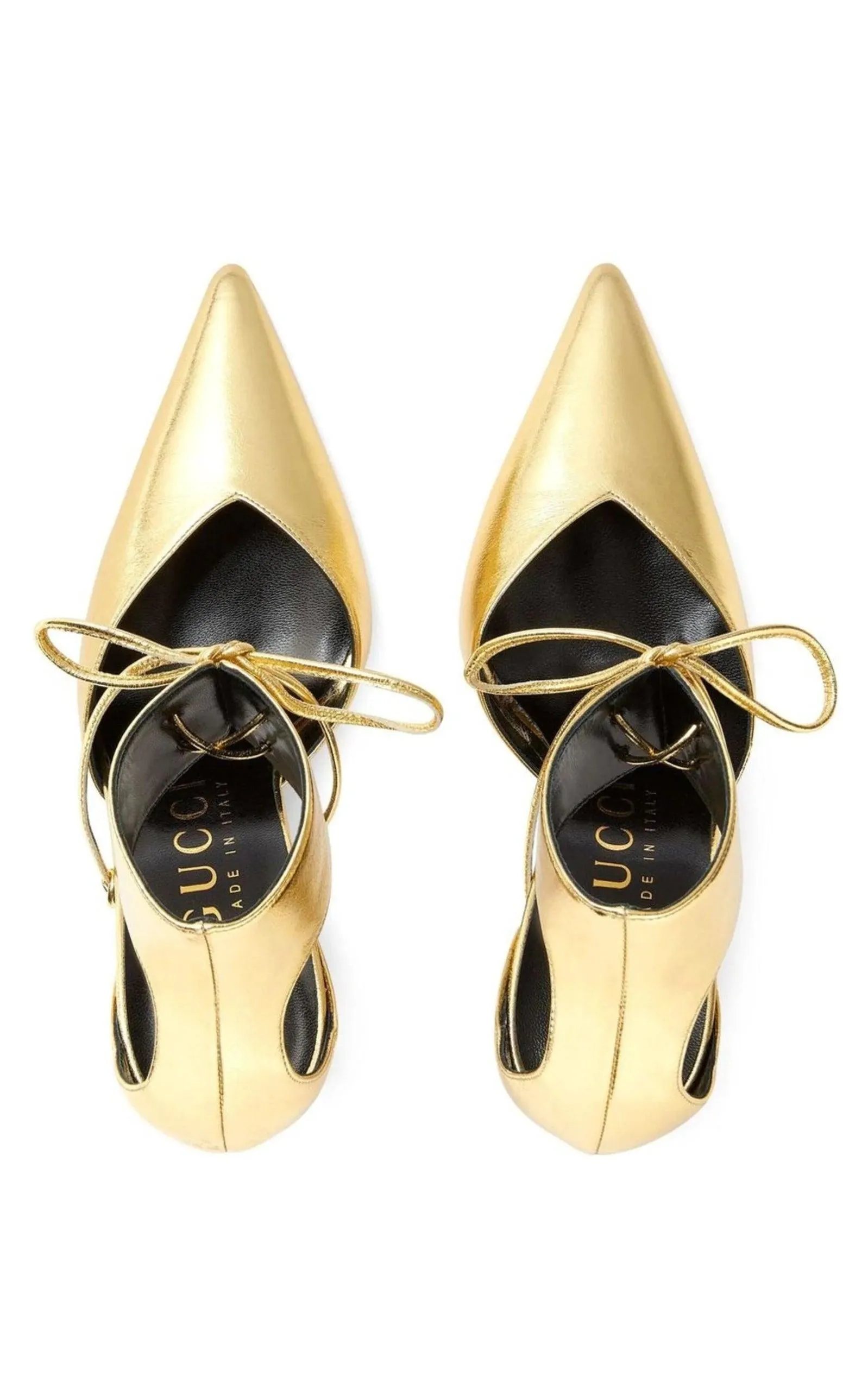 Priscilla Glossed-Leather Pumps in Gold