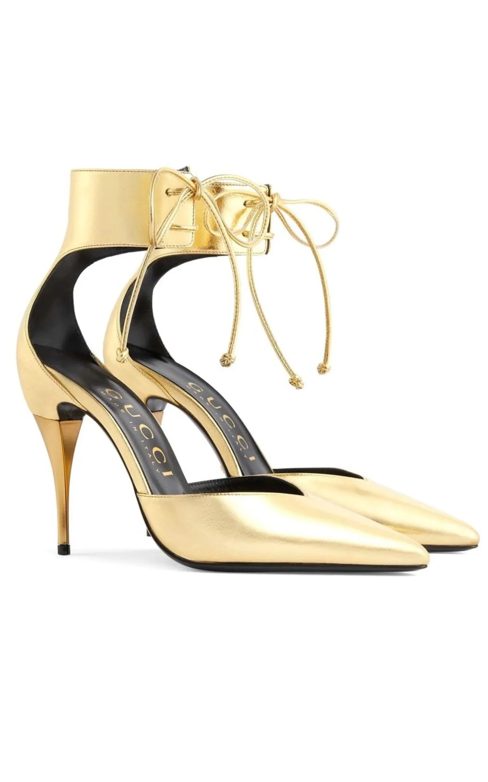 Priscilla Glossed-Leather Pumps in Gold