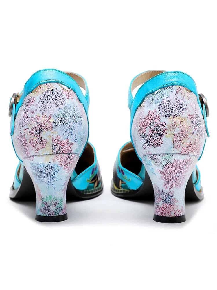 Retro Embossed Floral Leather Shoes