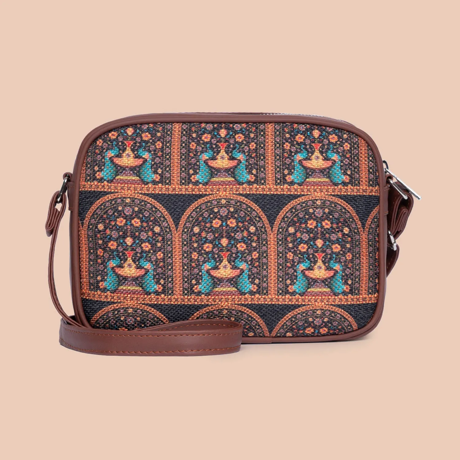 Royal Indian Peacock Motif Sling Bag