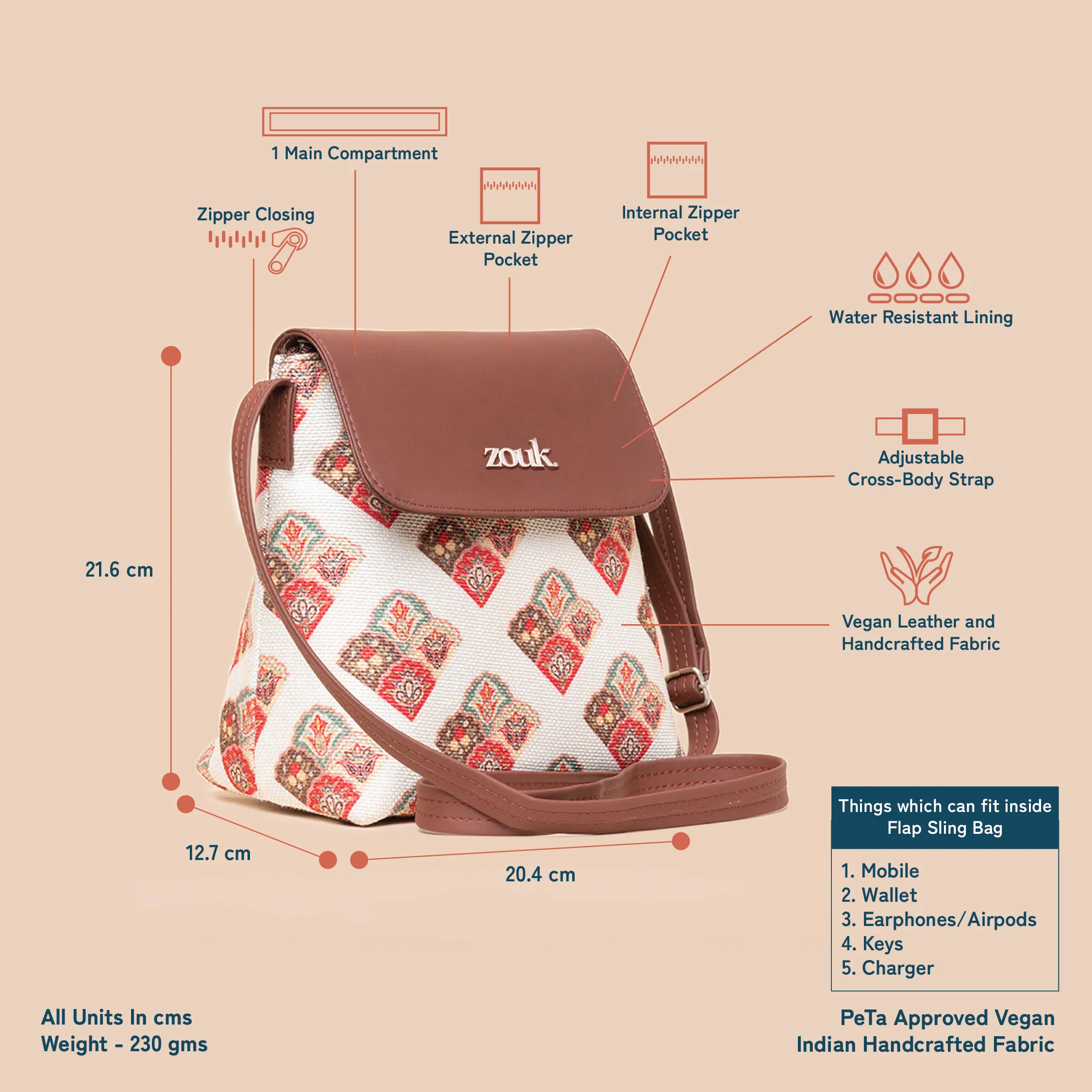 Seashell Motif White Flap Sling Bag