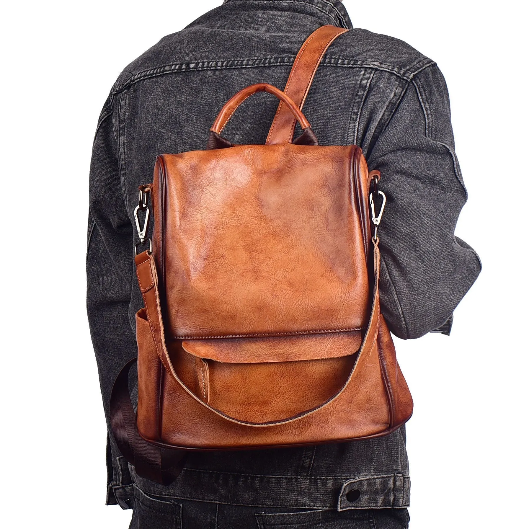 Small Ladies Brown Leather Backpack Bag Leather Rucksack