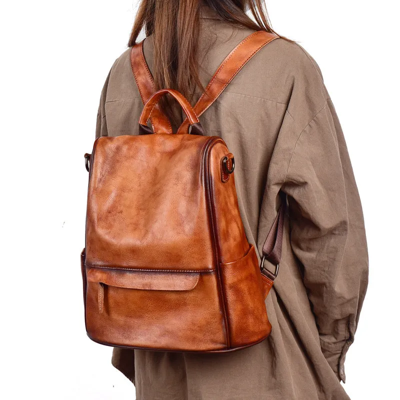 Small Ladies Brown Leather Backpack Bag Leather Rucksack