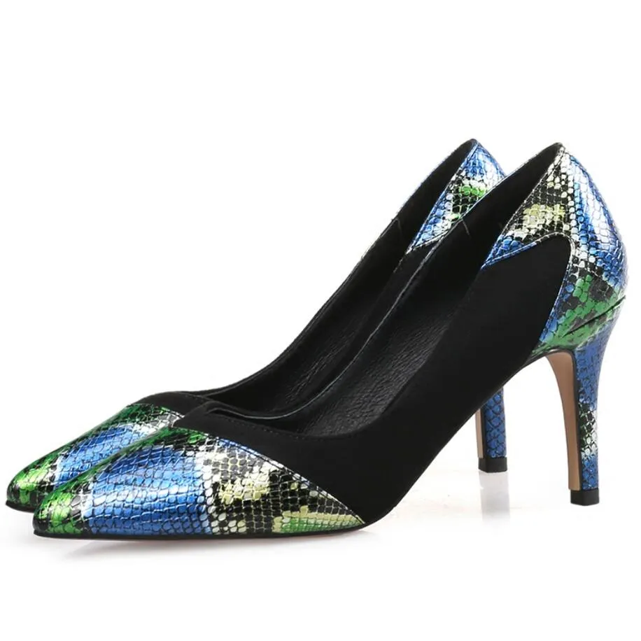 Small Size Printed Leather Heel Pumps GS339